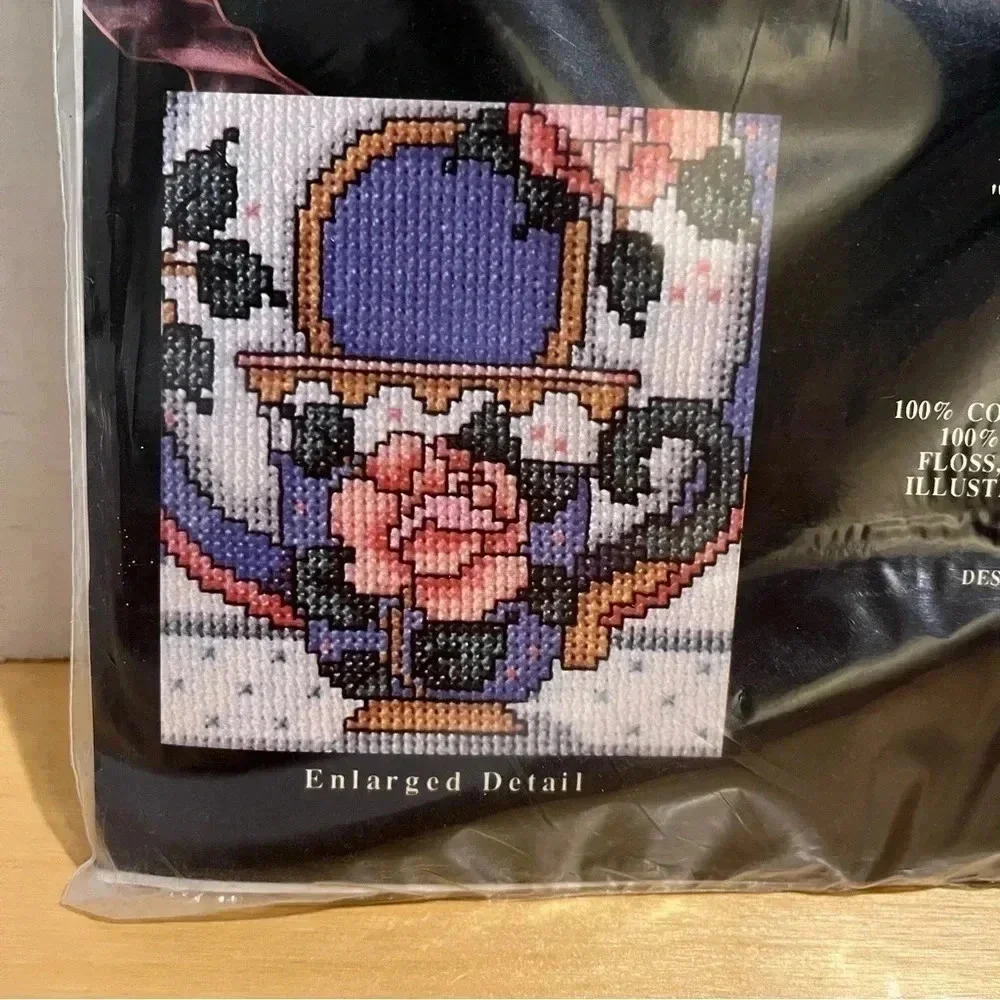 Design Works NEW Counted Cross Stitch Kit #9266 Cups and Saucers 9 x 26 inch